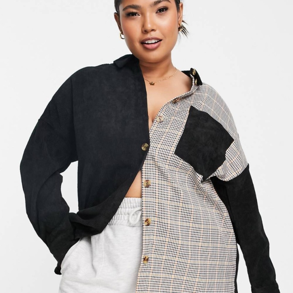 Pieces/Asos Black and Tan Unisex Shirt Jacket